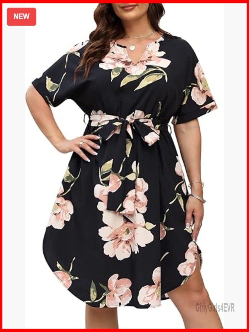 Plus Size Boho Floral Swing Midi Dress with Pockets